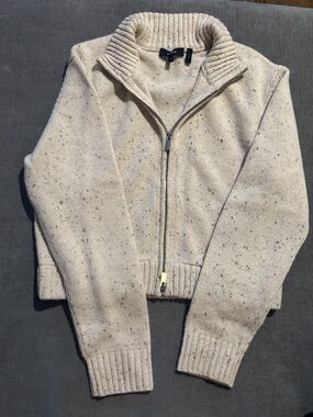 Theory Cream Speckled Zip-Front Women's Cashmere/wool Cardigan